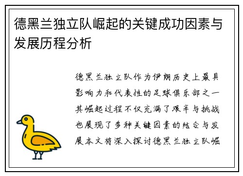 德黑兰独立队崛起的关键成功因素与发展历程分析