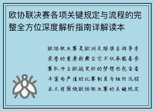 欧协联决赛各项关键规定与流程的完整全方位深度解析指南详解读本