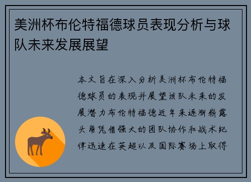 美洲杯布伦特福德球员表现分析与球队未来发展展望 美洲杯布伦特福德球员表现分析与球队未来发展展望